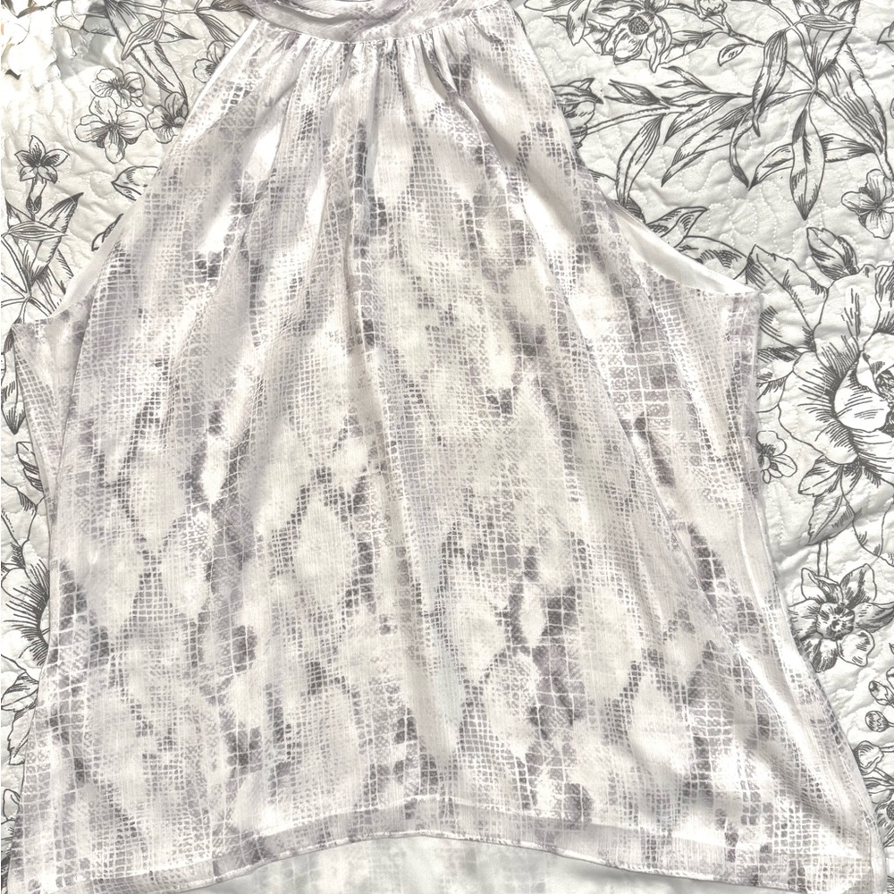 White House Black Market Gray Snake print Patterned Blouse